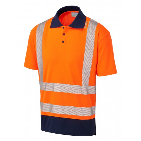 ISO 20471 Class 2 Dual Colour Coolviz Plus Polo Shirt Orange/Navy 
