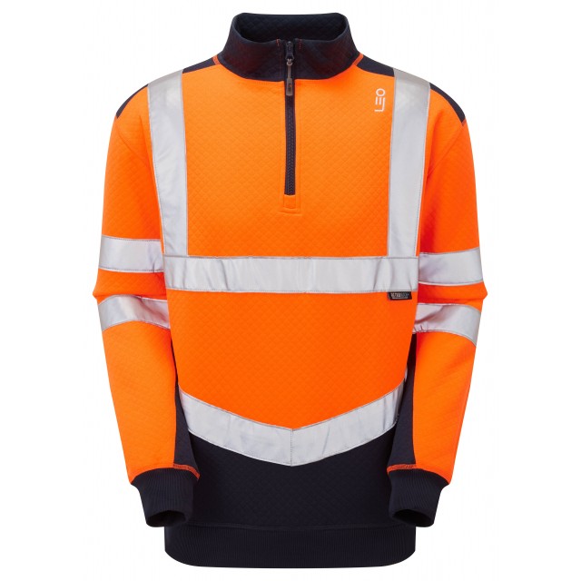  ISO 20471 Class 2 EcoViz PC Dual Colour 1/4 Zip Sweatshirt Orange/Navy